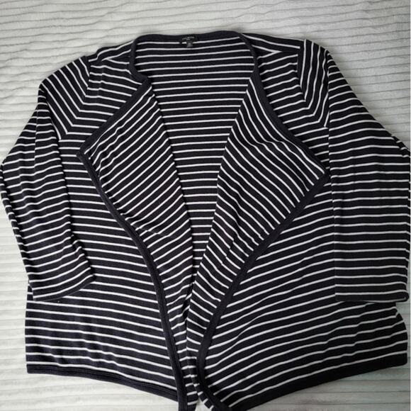 Talbots Woman Black White Striped Open Front Cotton Cardigan Nautical Coastal - Picture 8 of 8
